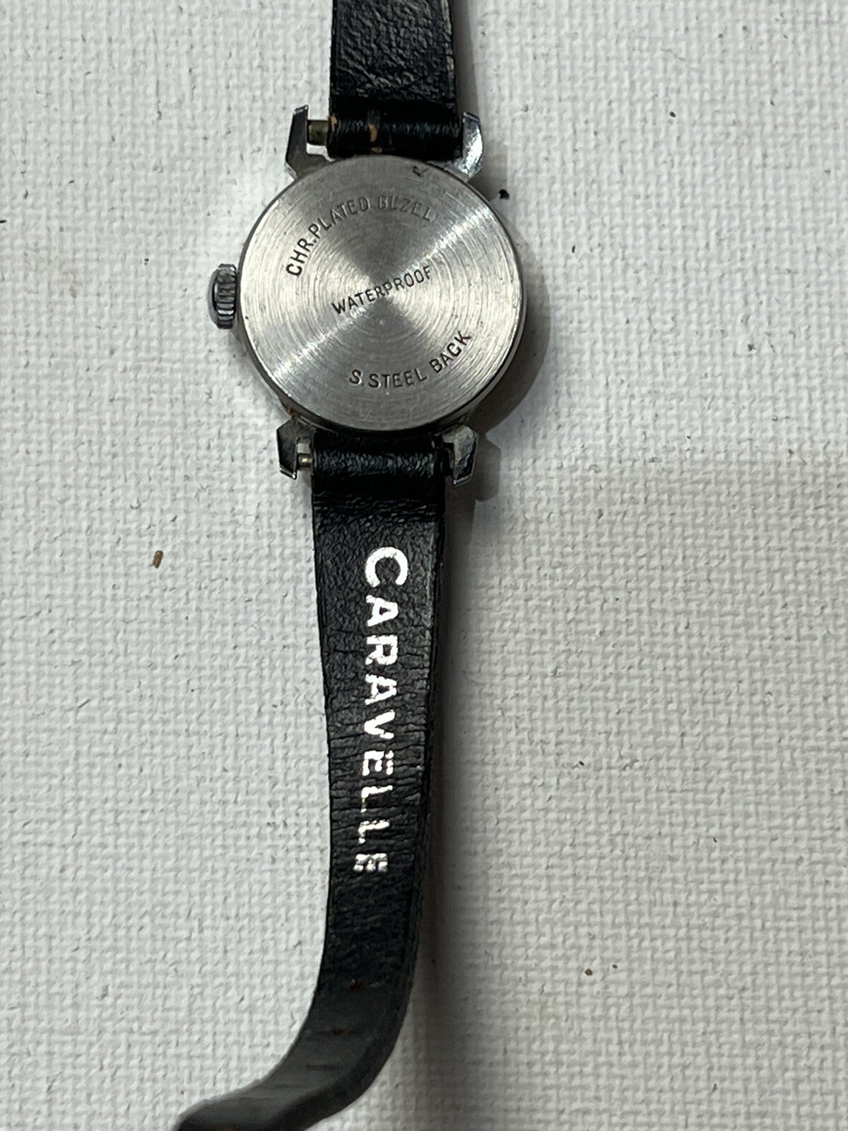 Vintage Timex Watch Chrome Plated Bezel Leather Bracelet Caravelle