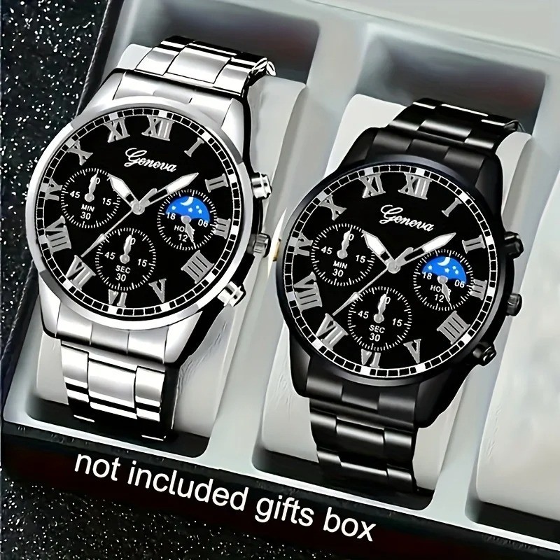 2pcsWaterproof Watch Stainless Steel Quartz Luminous Classic Business Wristwatch
