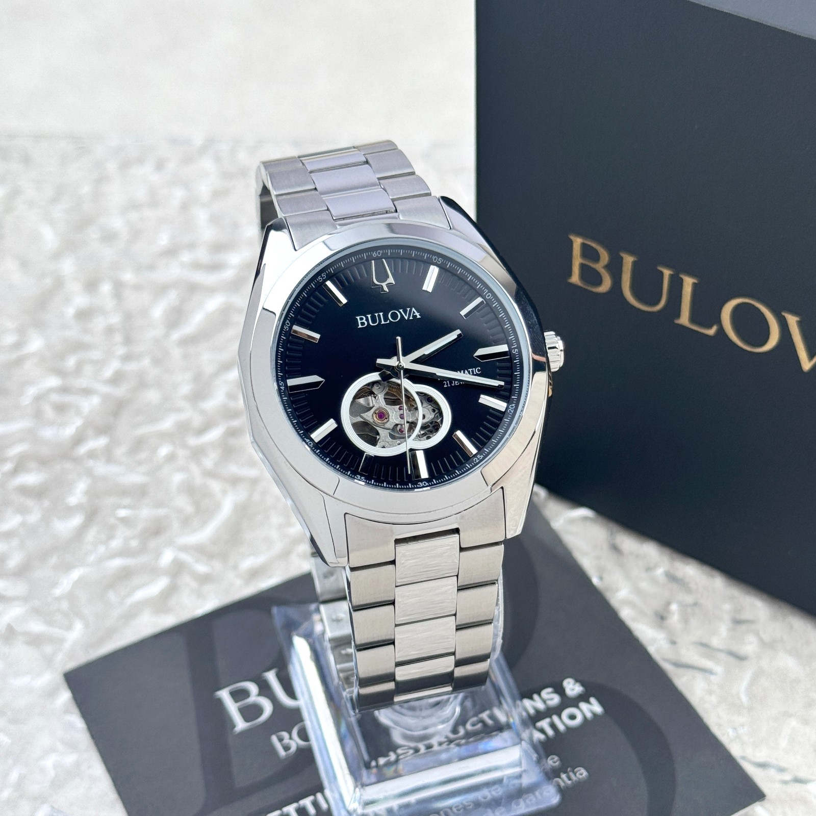 Bulova Classic Surveyor 96A270 Black Dial Stainless Steel Automatic Men’s Watch