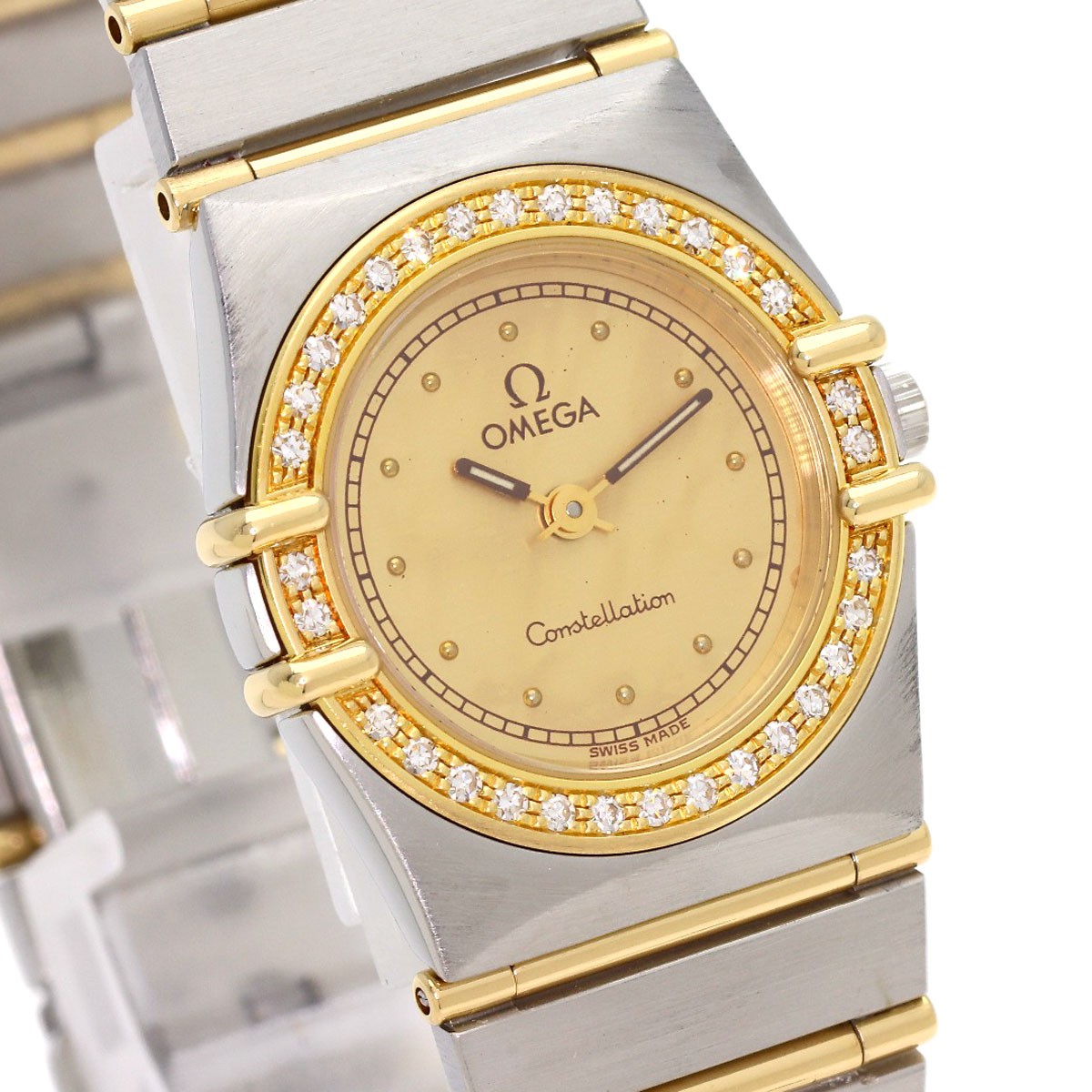 OMEGA Constellation Flat Bezel Diamond Watches Stainless Steel/SSxK18YG Ladies