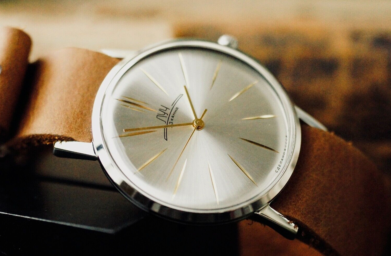 LUCH Ultra SLIM Watch Mechanical (POLJOT De Luxe) Men’s Leather Strap