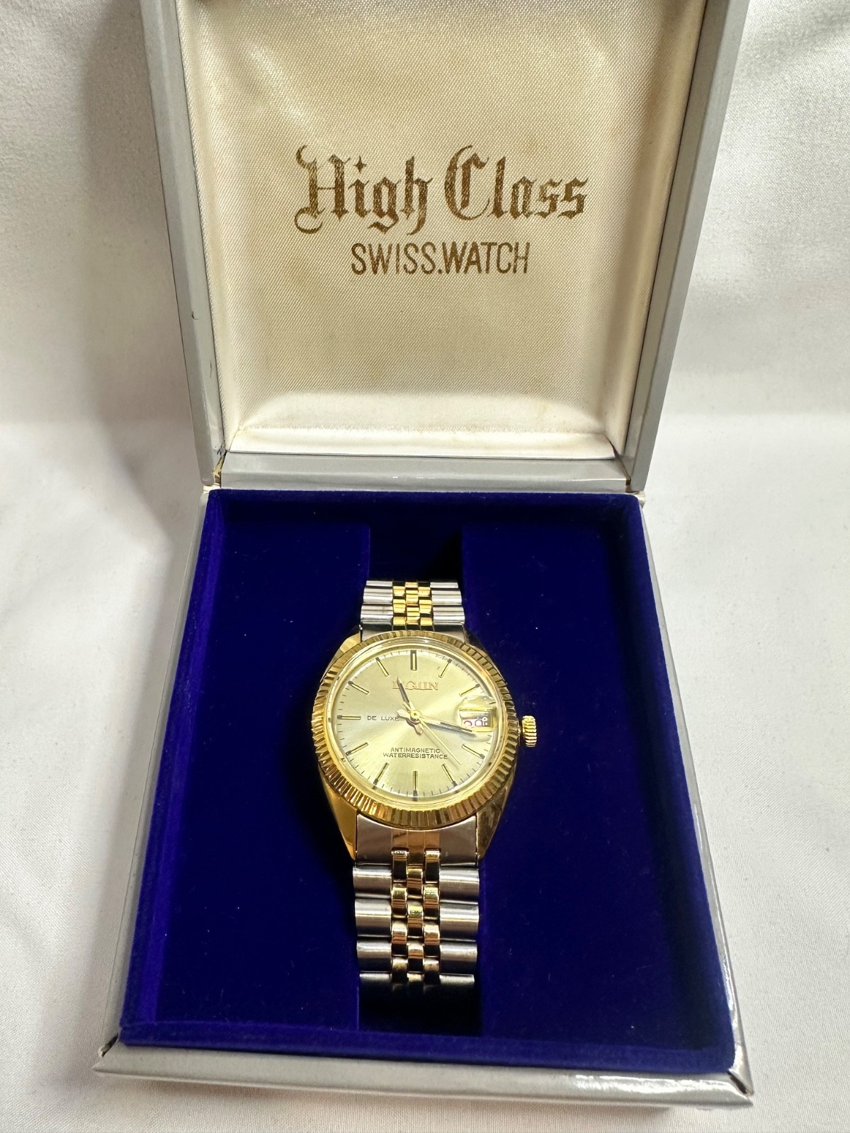 Vintage Ligun De Luxe Mechanical Wristwatch Champagne Dial Gold Two Tone