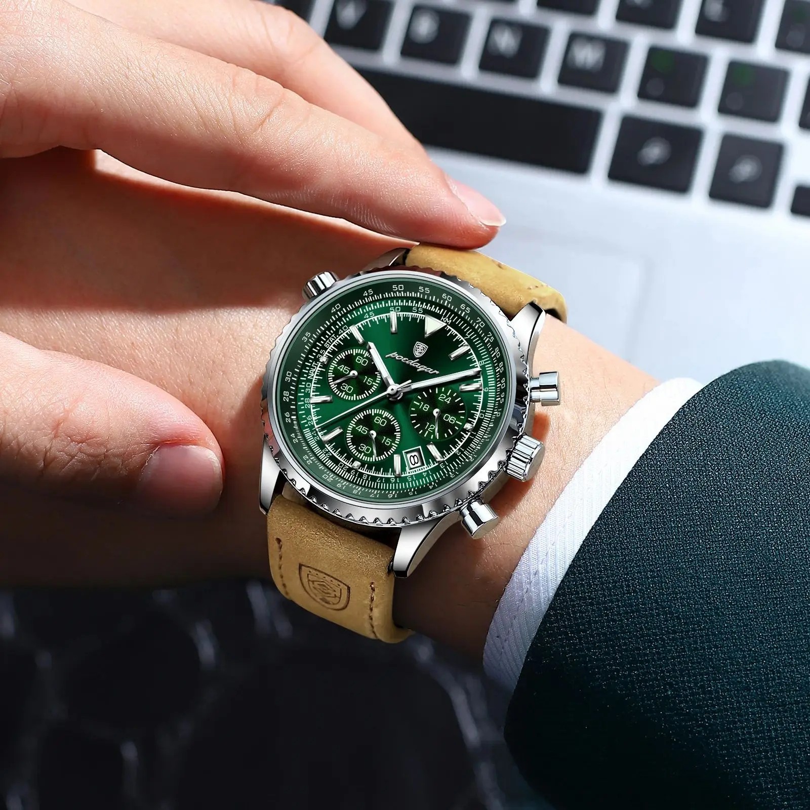 Men Luxury Quartz Watch Waterproof Chronograph Leather Birthday Perfect Gift