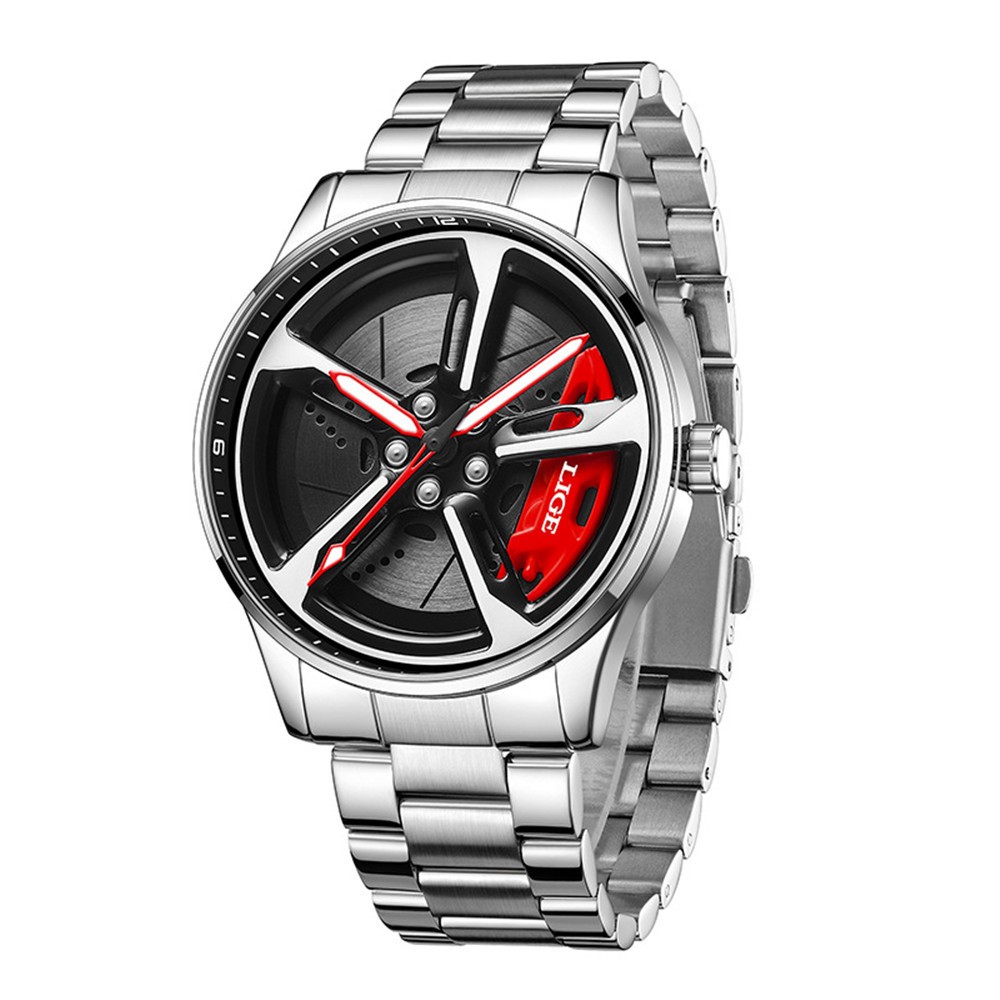 LIGE Men Watch Full Steel Rotating Wheel Wristwatch Fashion Male Business Watch