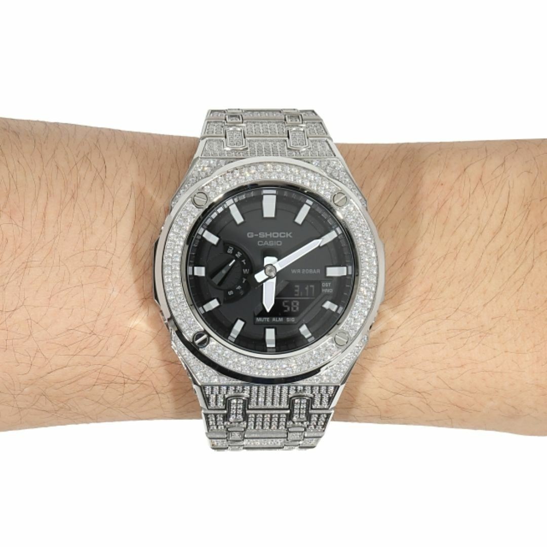 G-Shock GA2100 Metal Full CZ Zirconia Custom Casioak Silver Stainless Steel Blac