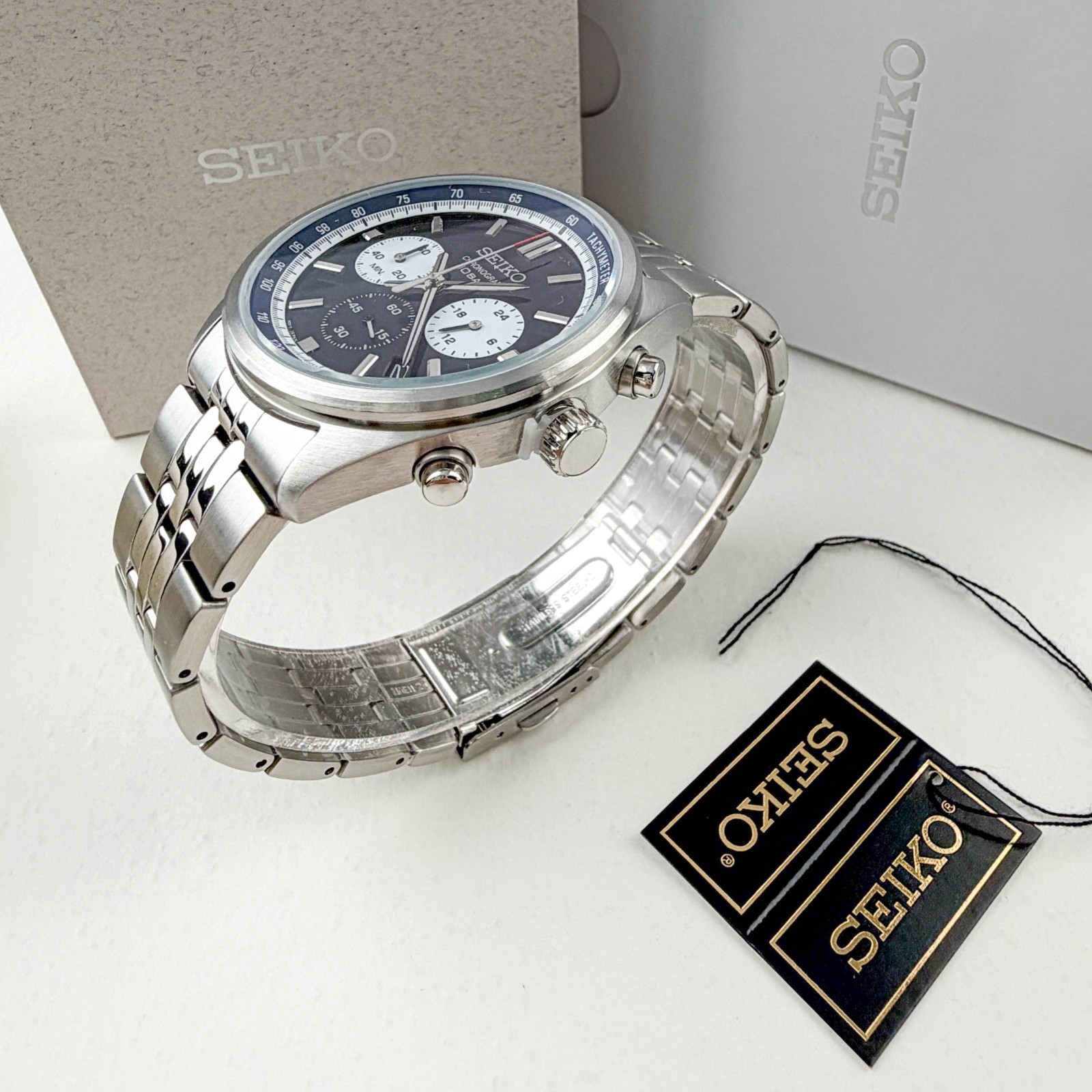 Men’s Seiko Essentials SSB427 Chronograph Blue Dial 41.5mm Steel Quartz Watch