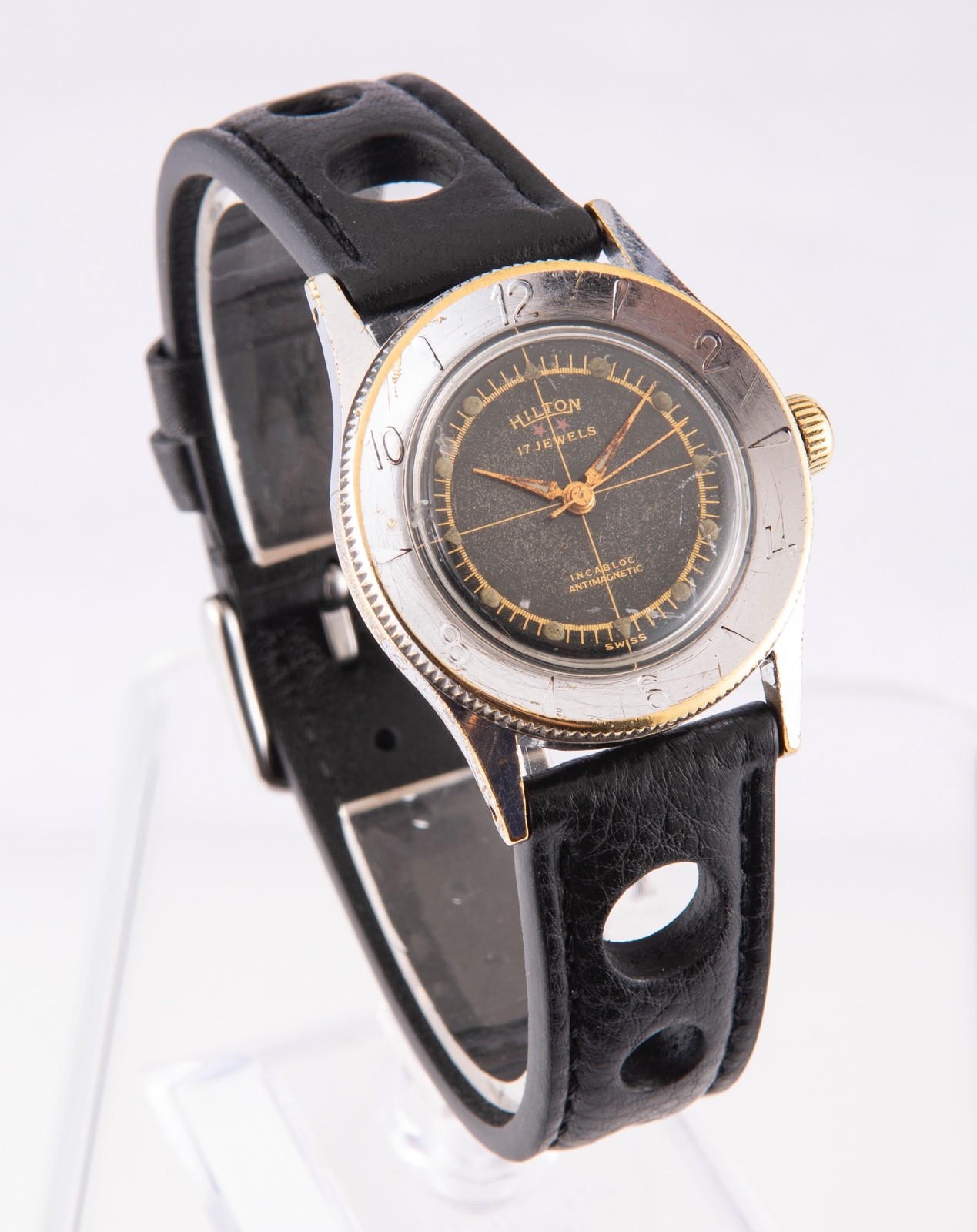 Vintage Men’s Hilton 2 Star 17 Jewels Watch Swiss Movement French Case Repair