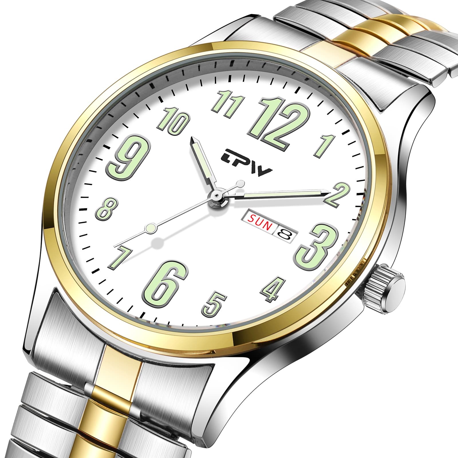 Luminous Couple’s Date Easy Reader Stretch Band Wrist Watch for Mom Dad Senior
