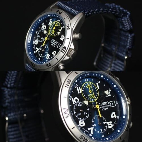 Seiko Chronograph SND379R Blue Dial Stailess Steel Quartz Men Watch NEW
