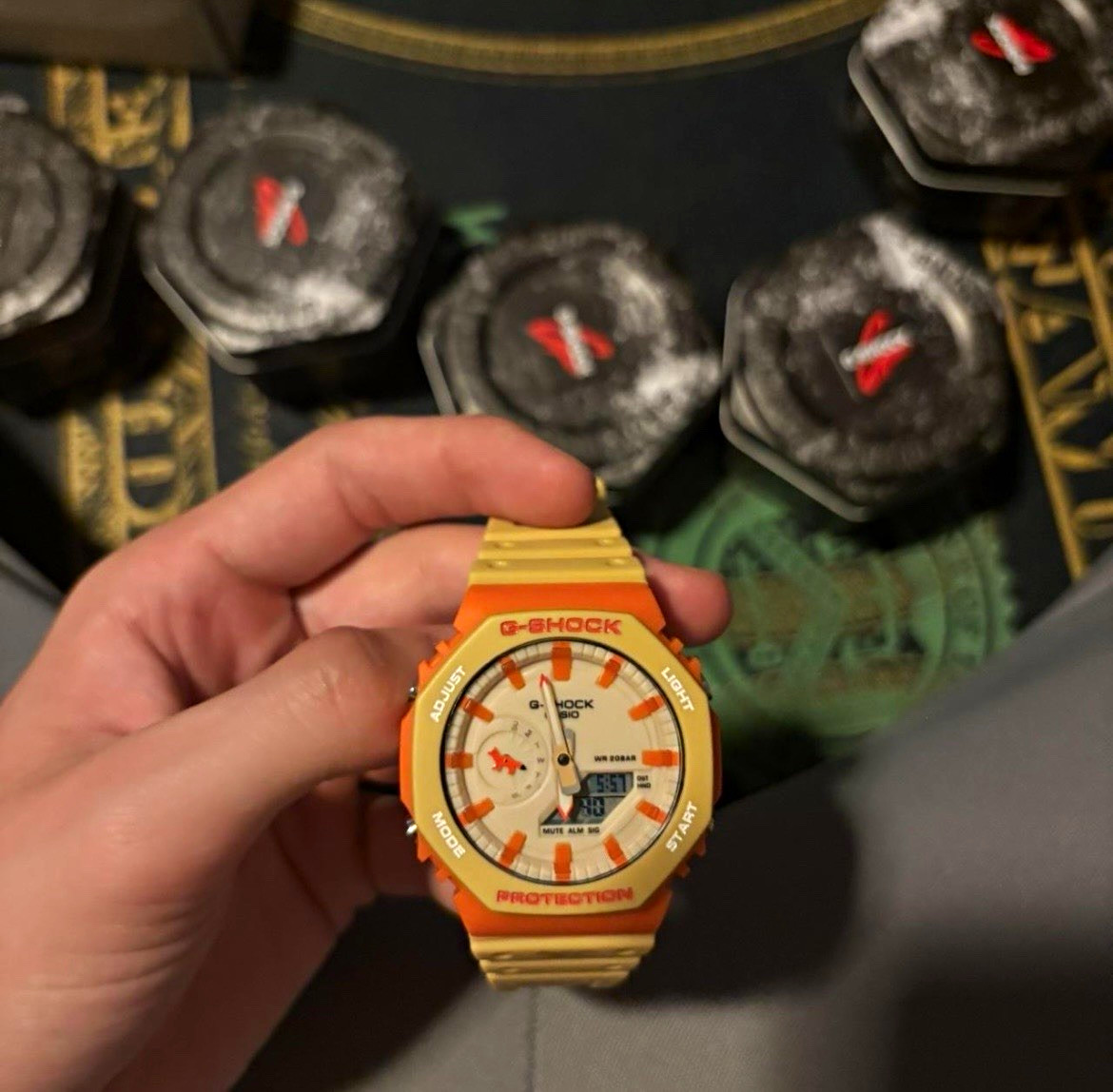 Casio G-SHOCK Analog/Digital Quartz 20 BAR 45mm Beige/Orange Resin