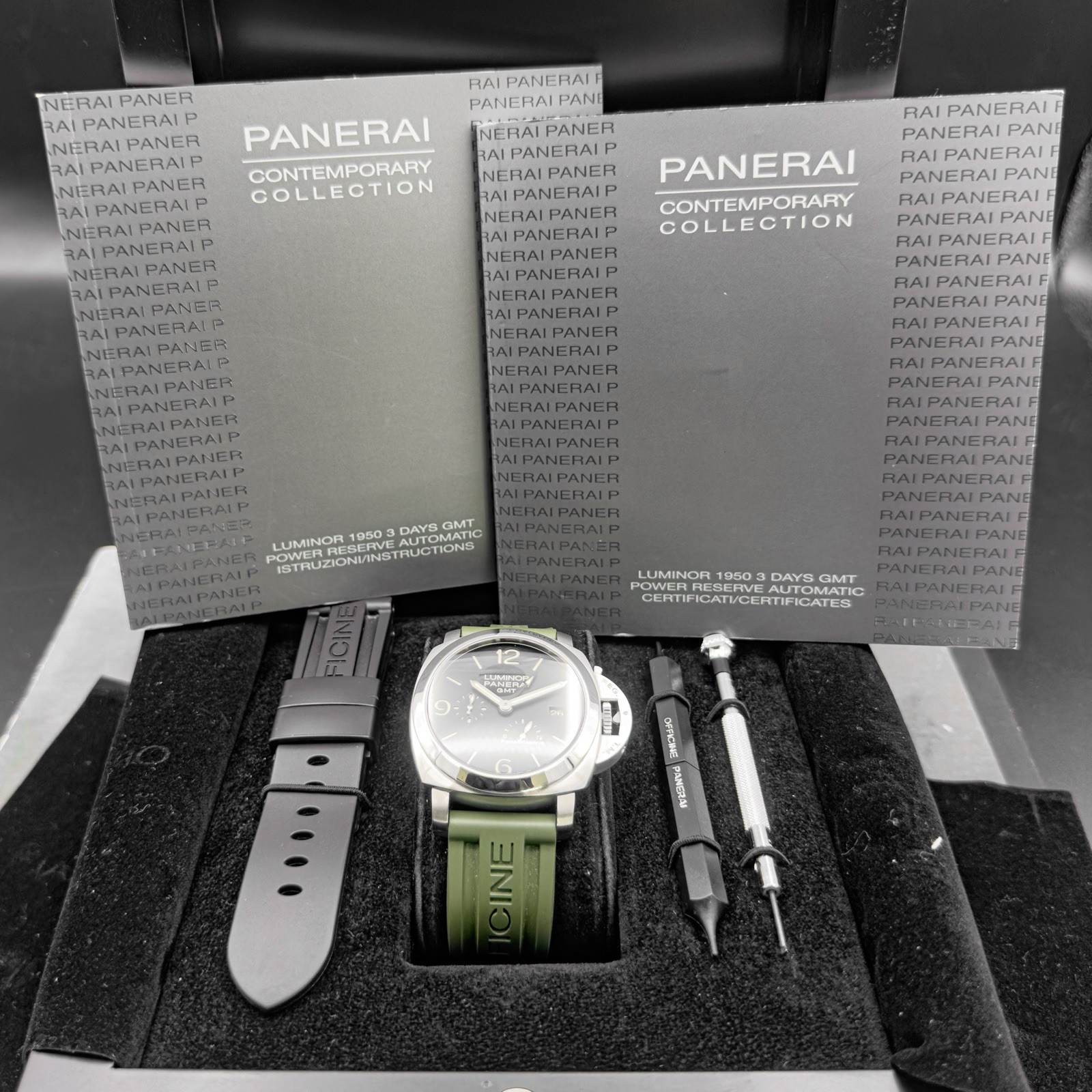 Panerai Luminor 1950 GMT PAM00321 44mm Steel Power Reserve Black Dial Watch