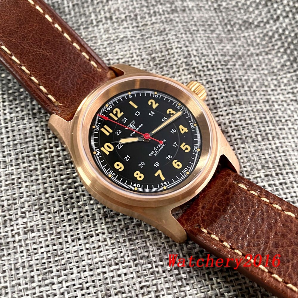 36mm 20ATM Tandorio Pilot Miyota 8215 Bronze Automatic Men Watch Green luminous
