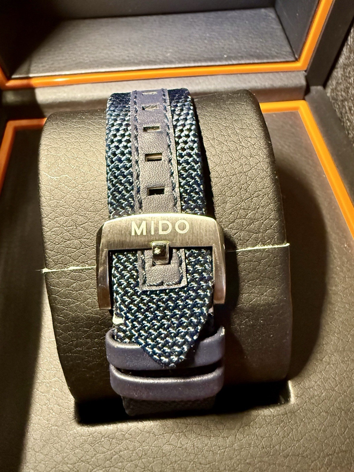 Mido Ocean Star GMT 44mm Silver Stainless Steel w Blue Strap & Horween Strap