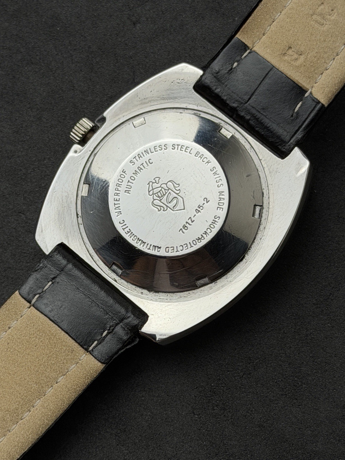 Vtg 1976 SANDOZ Day Date Men’s 40mm Automatic Watch 25 Jewels Steel Cream Dial