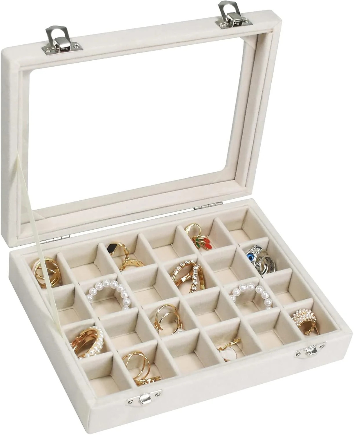 Velvet Jewelry Box 24 Grid – Ring/Earrings Organizer, Storage Case for Women
