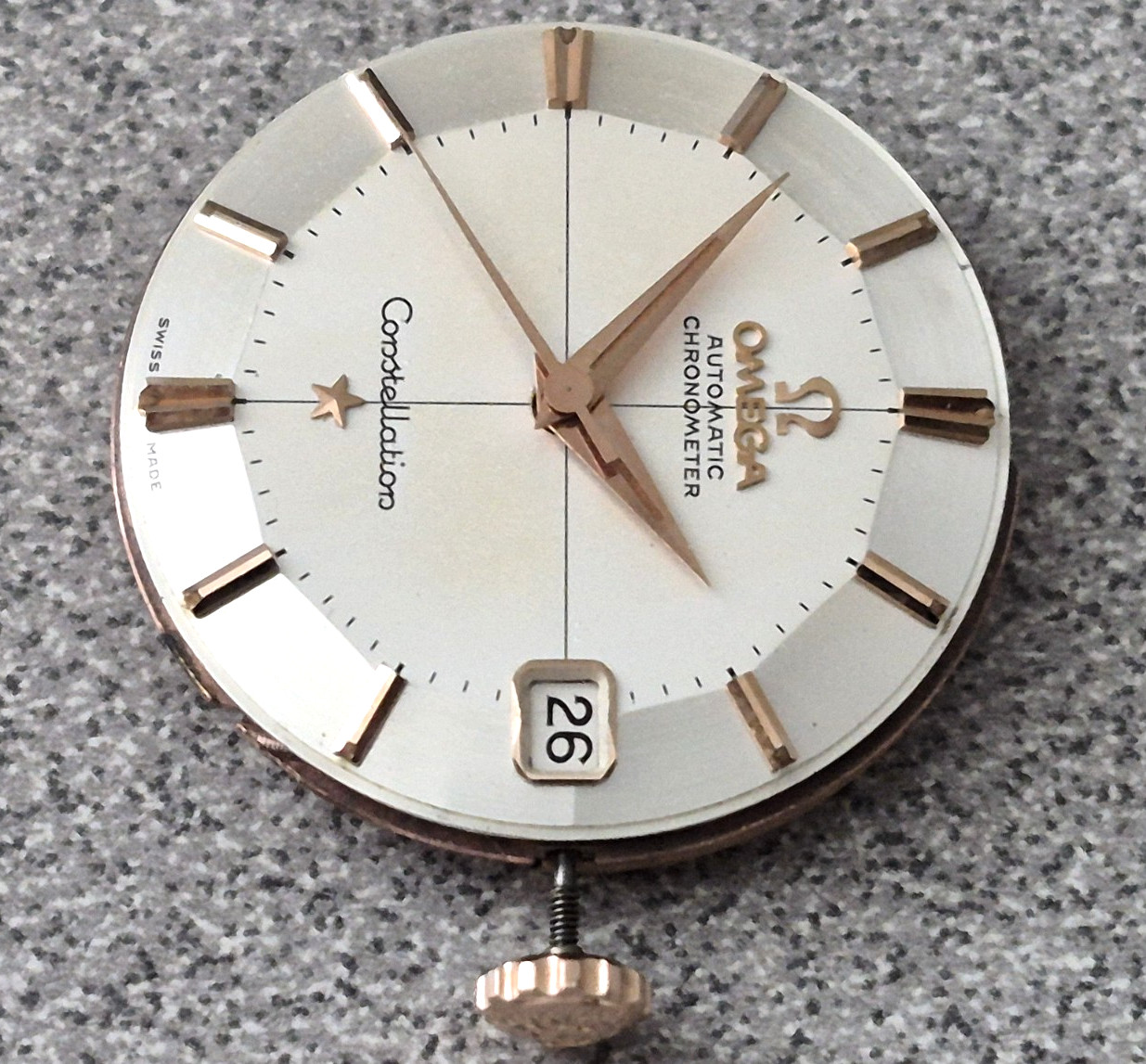RARE Omega constellation ROSE GOLD pie-pan dial and completed running movement.