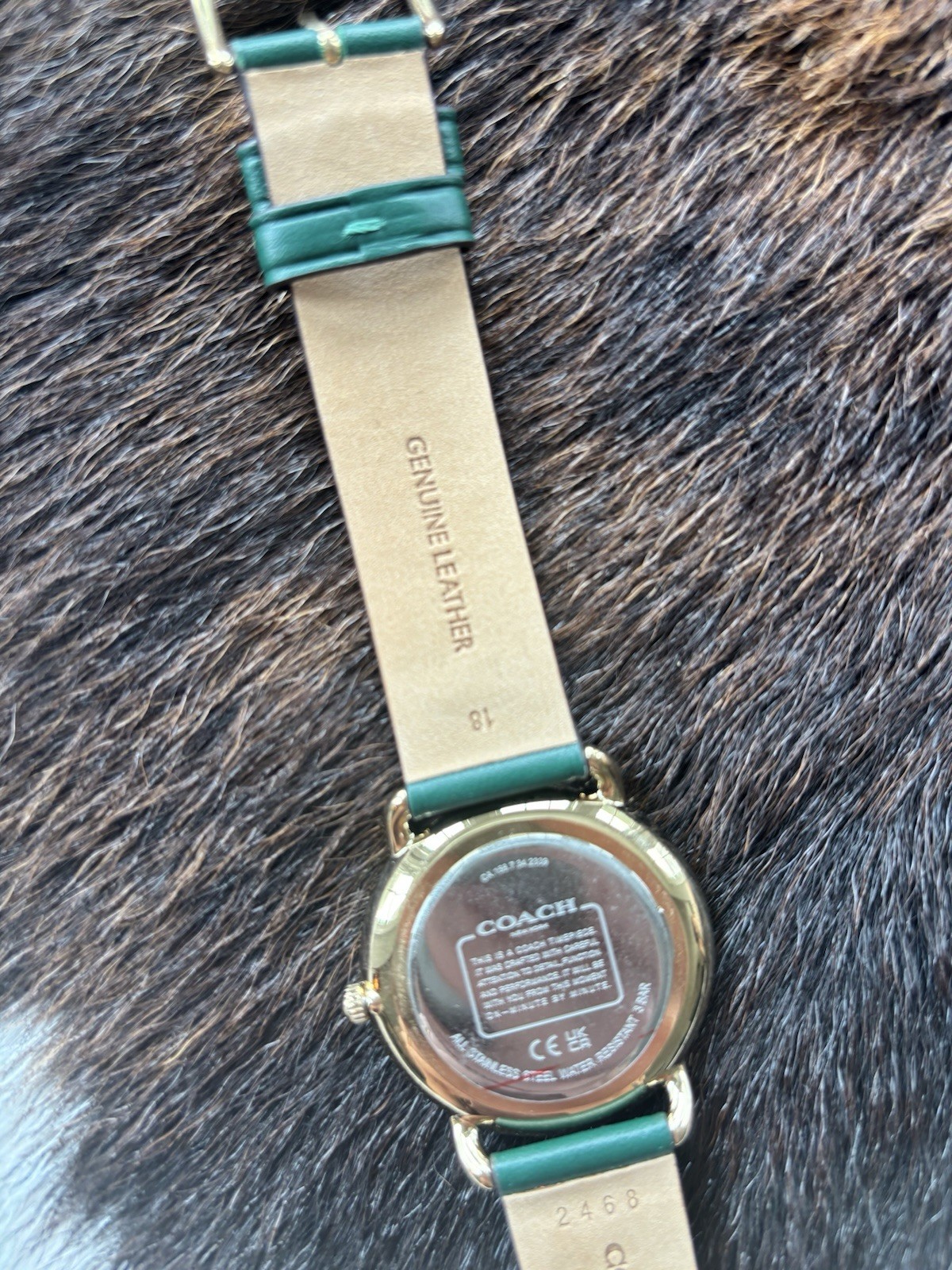 COACH New York Women’s Quartz Analog Watch Gold Dial/Case Green Leather 28mm