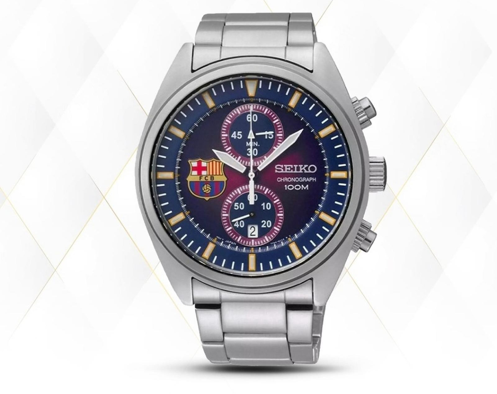 Seiko Chronograph SNN265P1 FC Barcelona Dual Tone Dial Gunmetal Stainless Steel