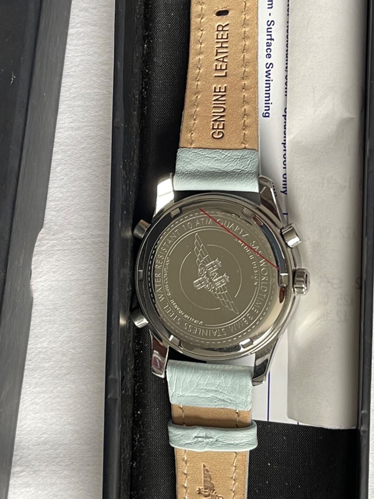 Scandinavian Airlines SAS Quartz World Time Chronograph Watch With Leather Strap