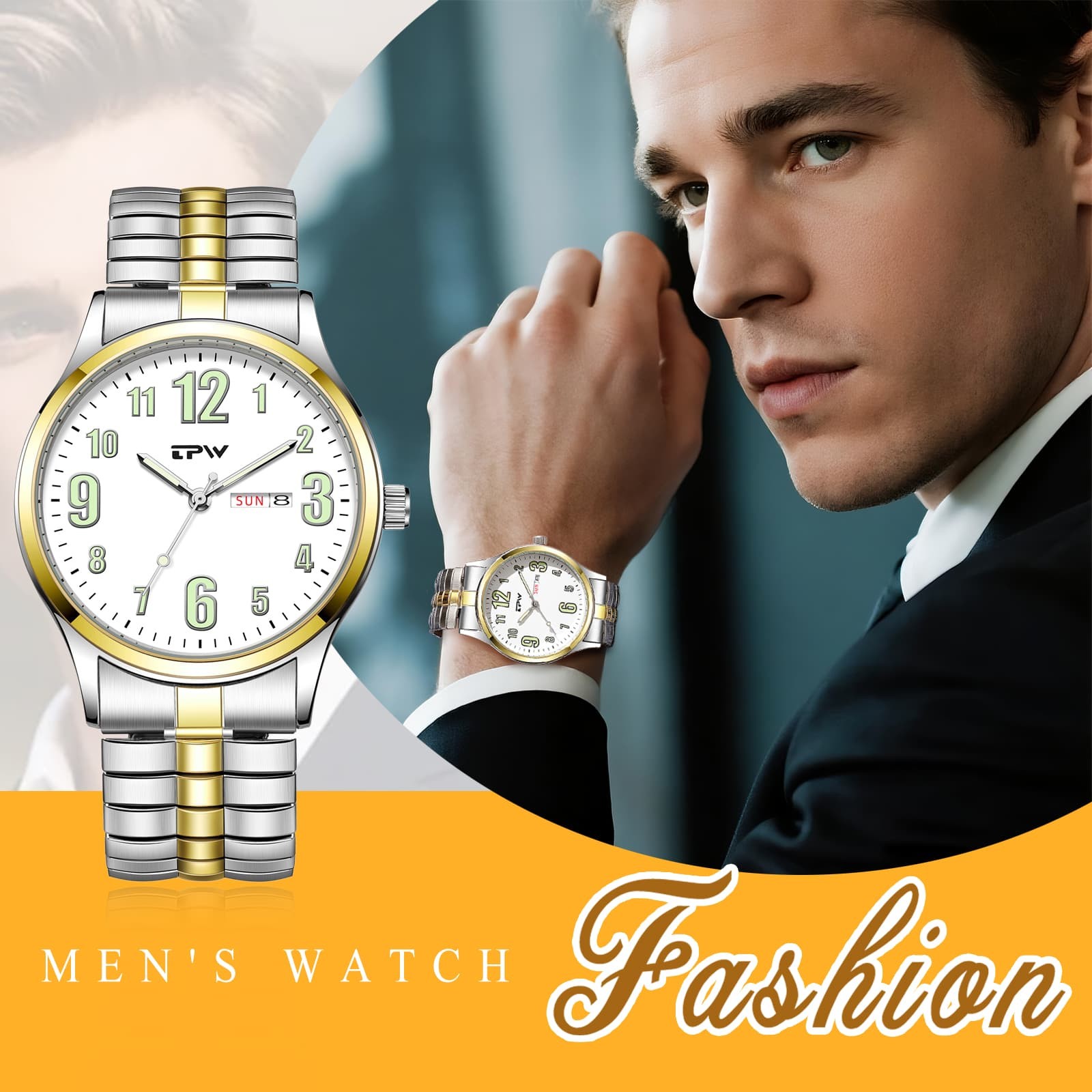 Luminous Couple’s Date Easy Reader Stretch Band Wrist Watch for Mom Dad Senior
