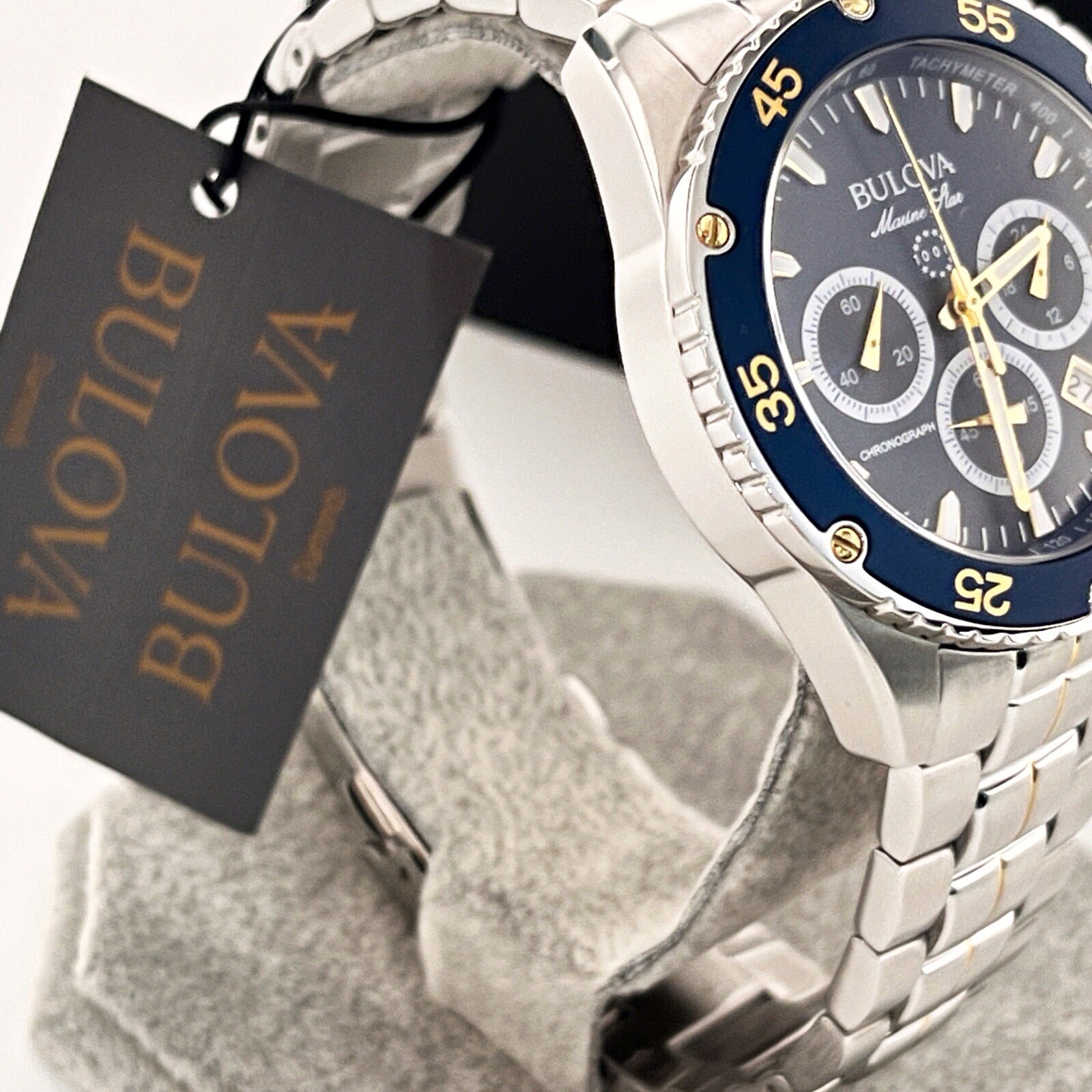 Bulova Marine Star 98B400 Blue Dial Stainless Steel Chronograph Men’s Watch New