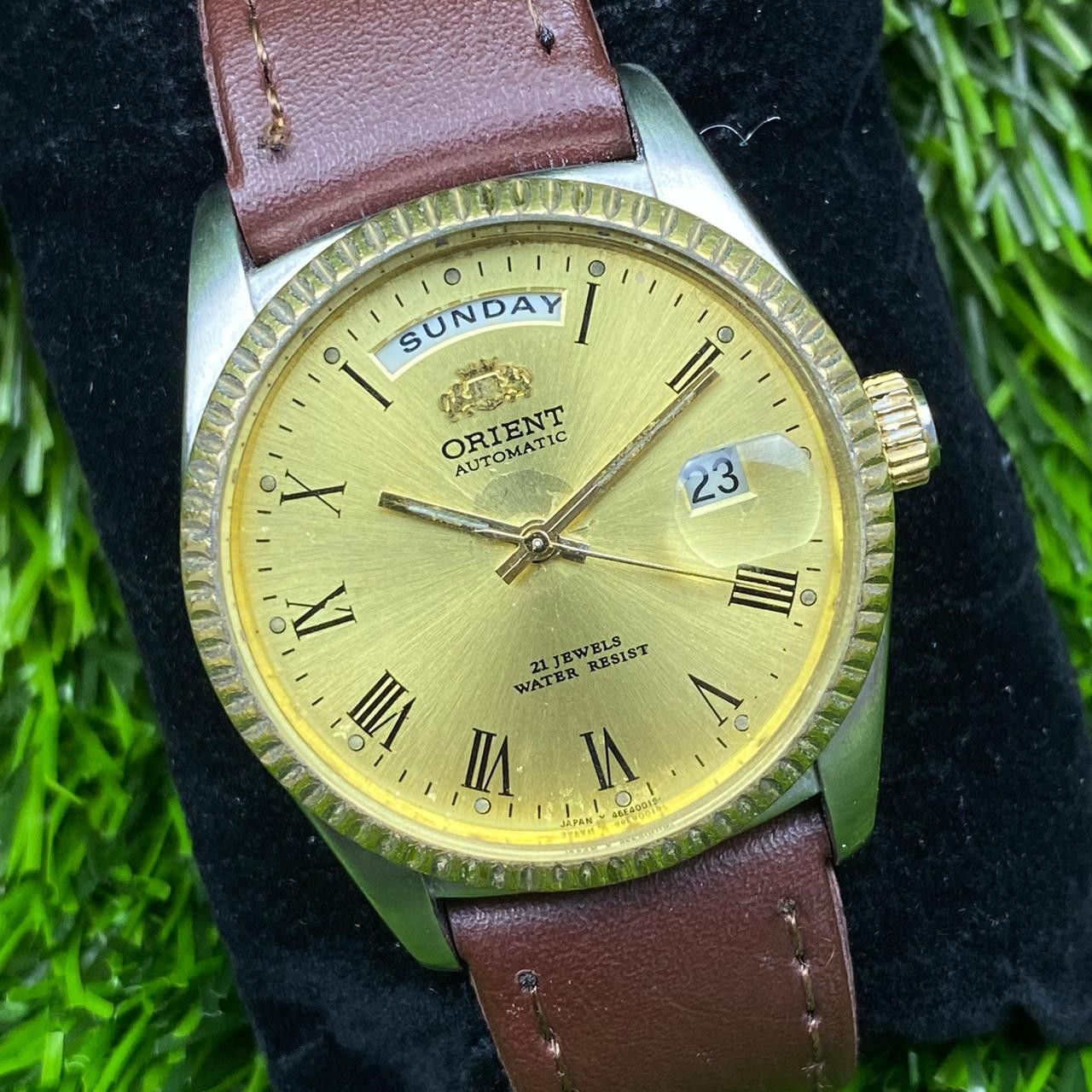 Rare Orient President Automatic Day Date Gold Dial Roman Day Date Watch Vintage