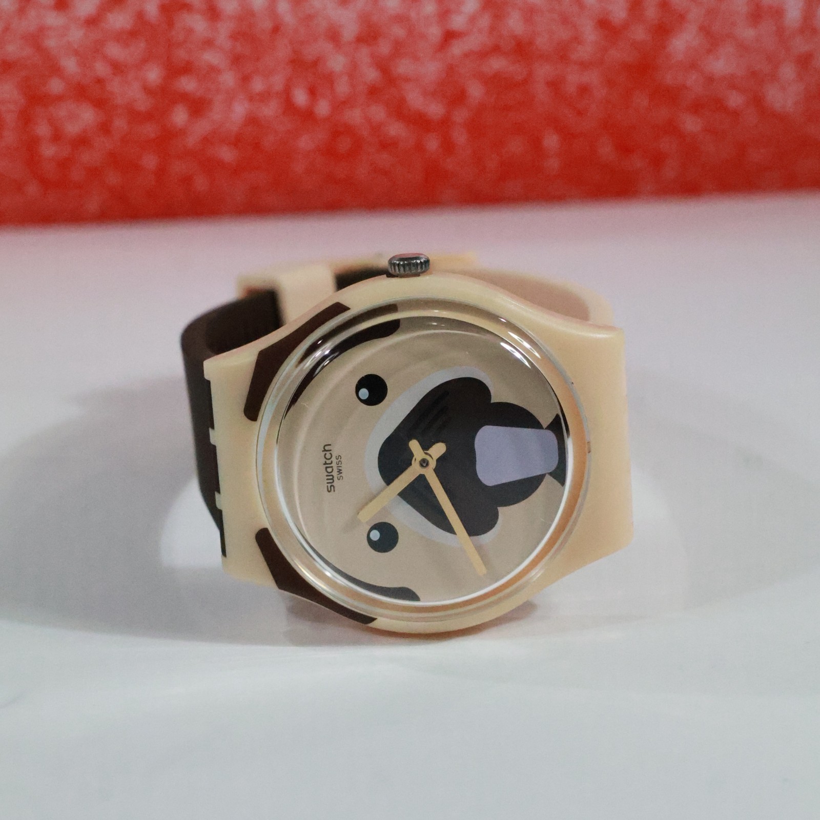 Swatch Swiss Made Love Folk CARLITO PUPPY WATCH GT109 Dark Brown Beige 34MM