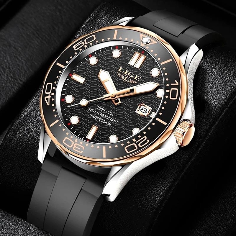 44MM LIGE Luxury Quartz Watch Men’s Diver Silicone 30M Waterproof Luminous NEW