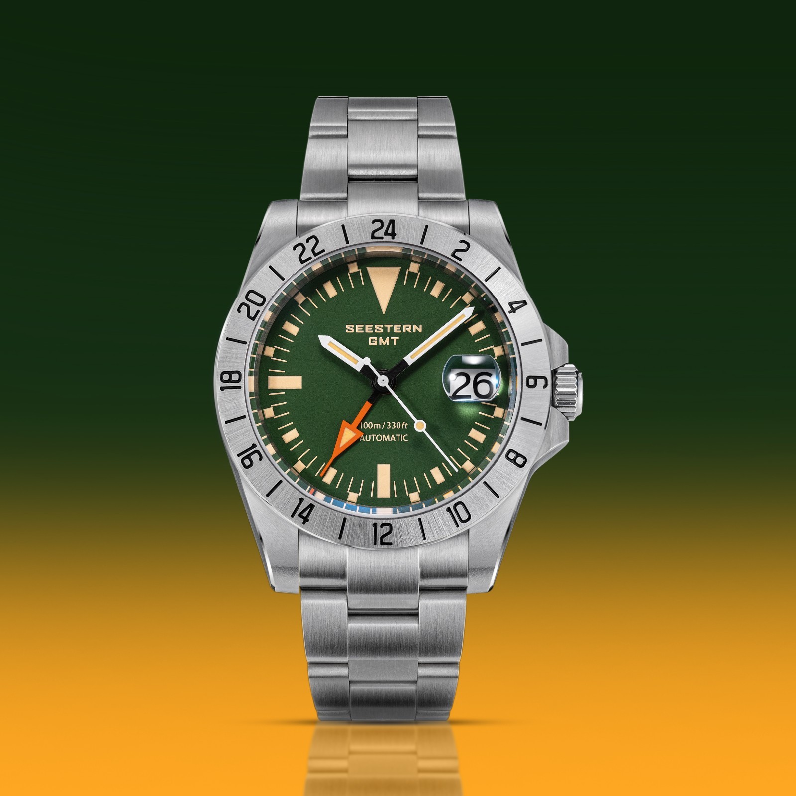 SEESTERN GMT, The Vintage Explorer, Green, NH34, Sapphire, Lume, 100m Diver,BNIB