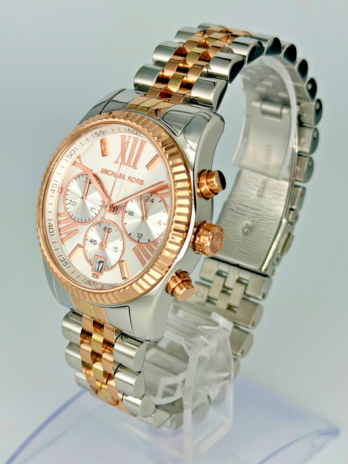 MICHAEL KORS Lexington MK5735 Chronograph Tri-Tone 38mm Silver Dial Wristwatch
