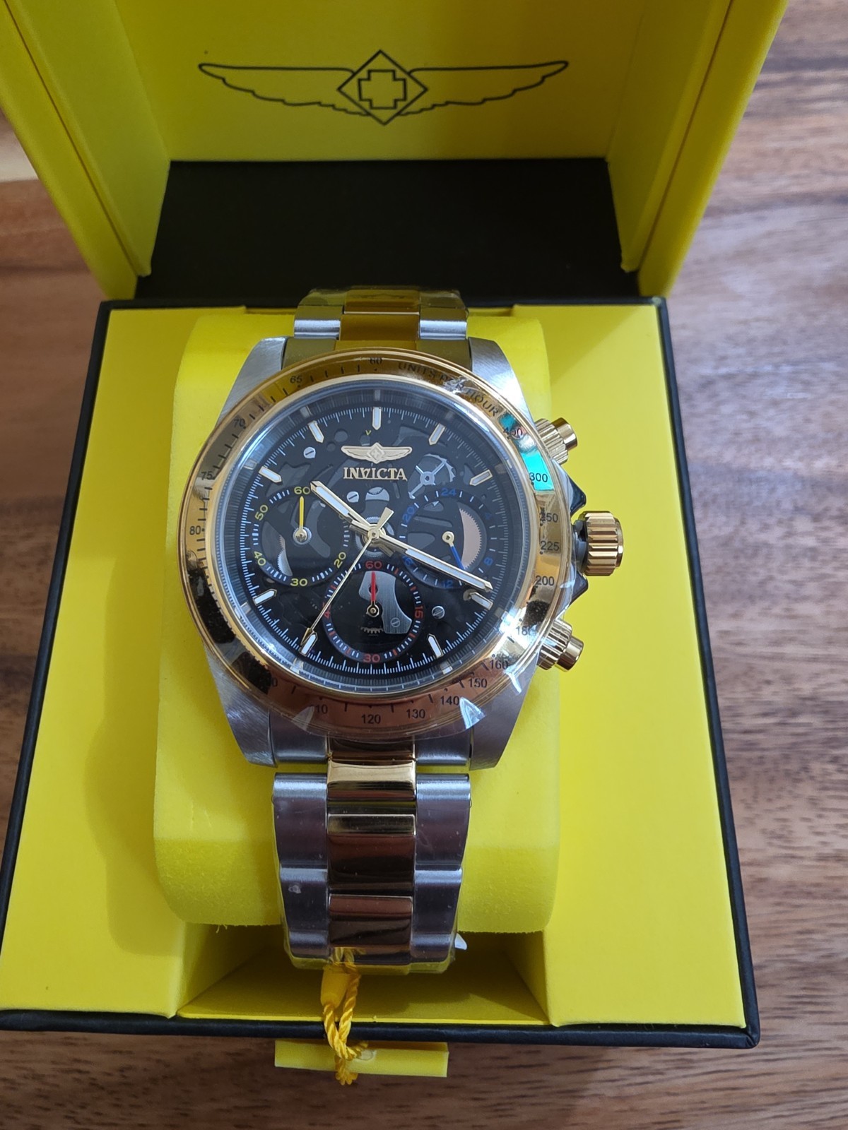 Invicta Men’s Watch – Speedway Chrono Black Skeleton Two Tone Limited Edition
