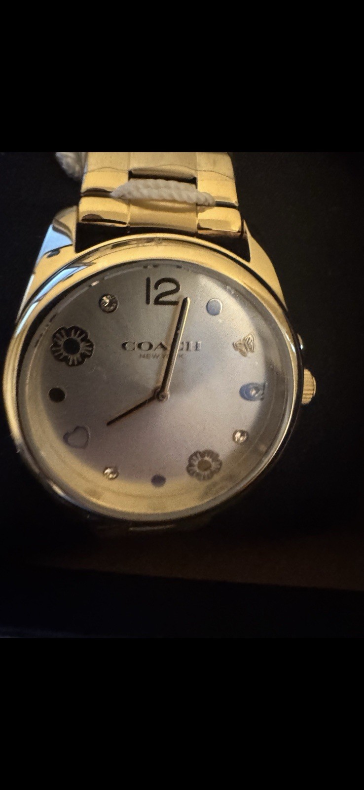 Coach New York Gold Tone Floral Dial Bracelet Watch Minor Hairline Scratch by 7