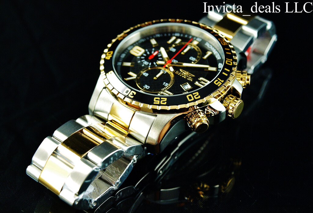 NEW Invicta Men’s 45mm PILOT Specialty Chrono Black Dial 18K Gold 2Tone SS Watch