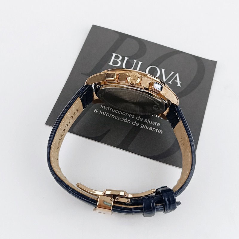 Bulova Wilton Blue Gold 97B170 Quartz & Chronograph Men’s Leather Watch 46.5mm