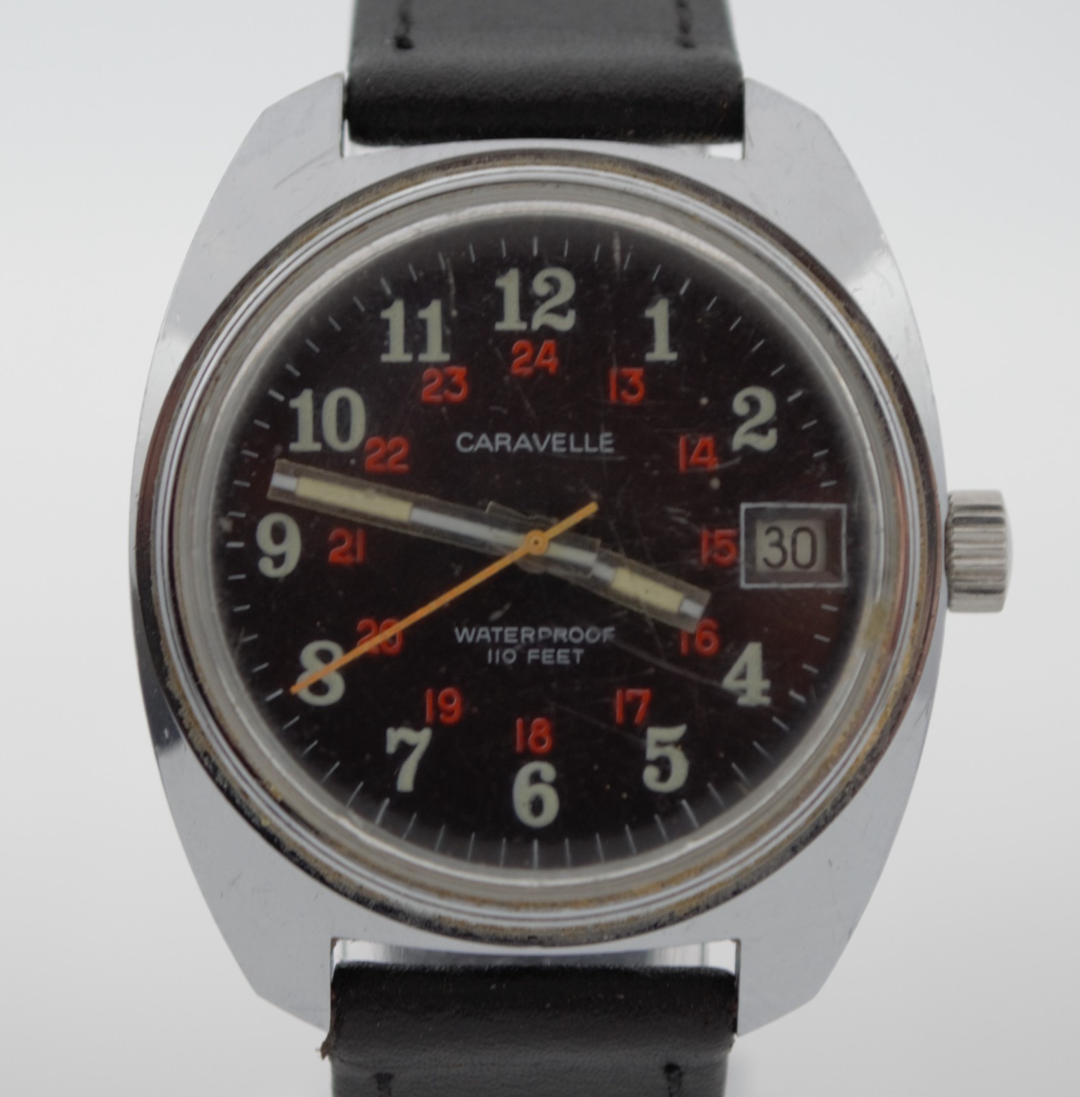 Rare Caravelle Bulova Rail Road “Waterproof 110 Feet” Watch Manual 32 mm Date