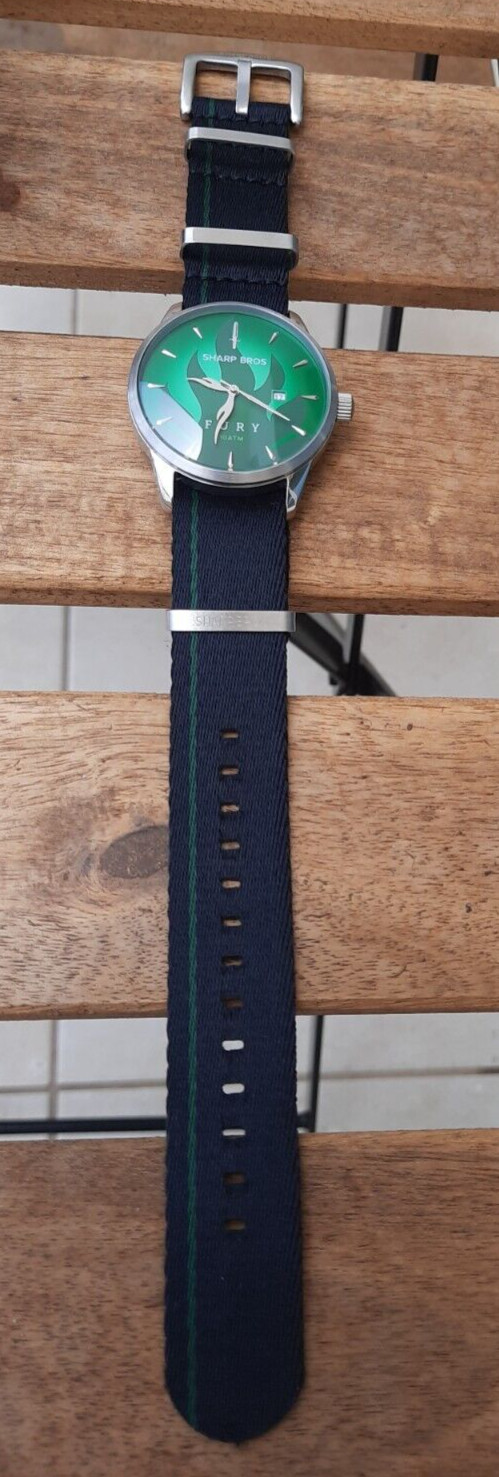 Sharp Bros Fury Watch Green Inferno Face Quartz 42mm Black One Piece Nylon Strap