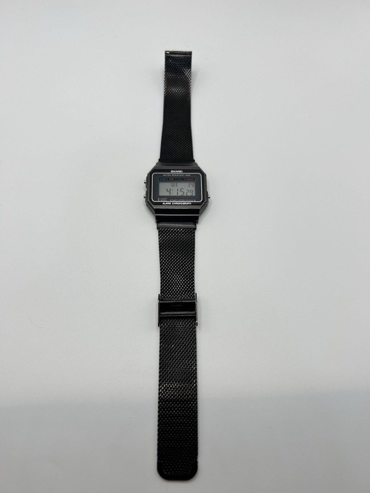 Vintage SKMEI Mens Digital Watch 30mm Black Chronograph 30M WR Alarm Quartz
