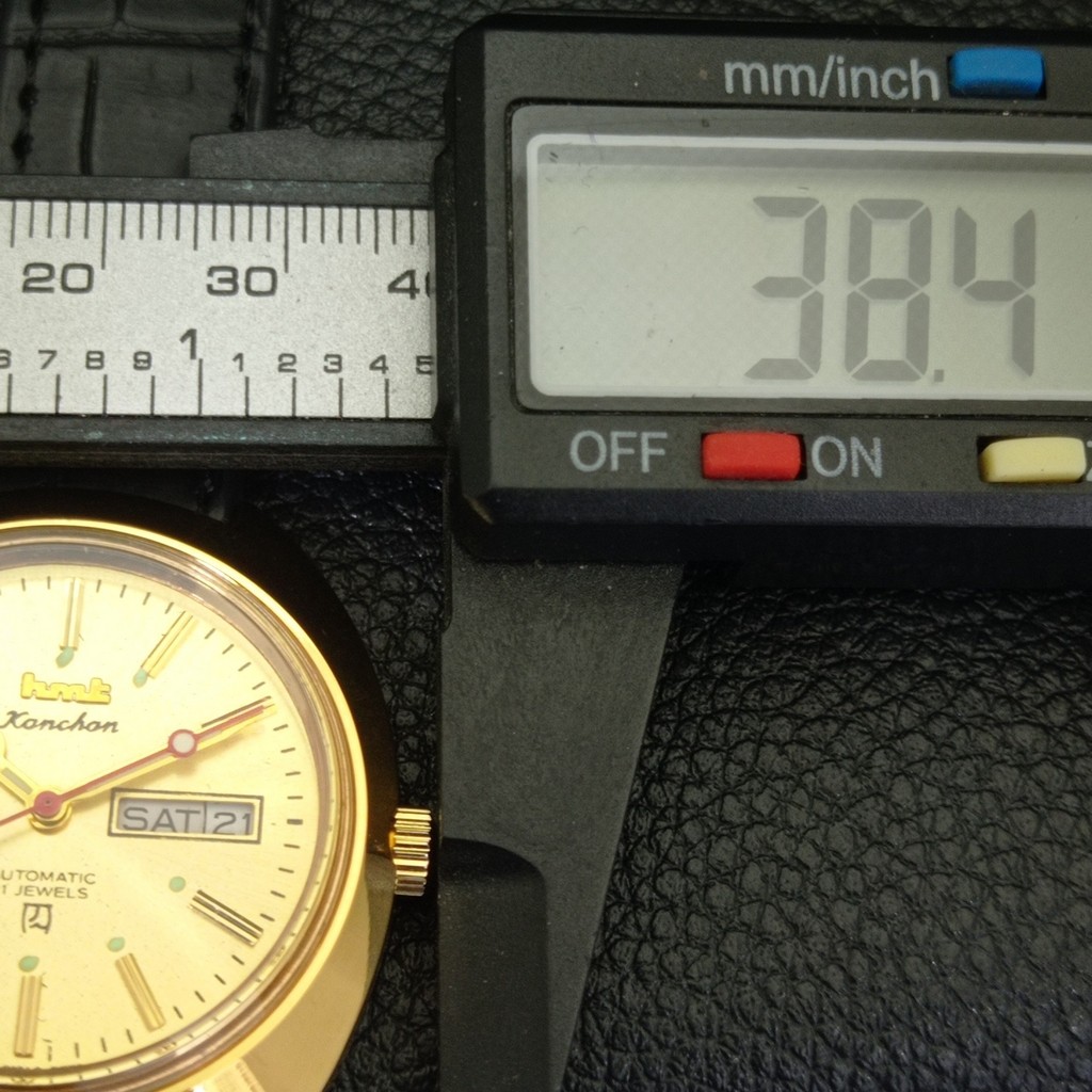 VINTAGE HMT KANCHAN 6501 AUTOMATIC INDIAN MENS GOLDEN COLOR DIAL WATCH a440939-1
