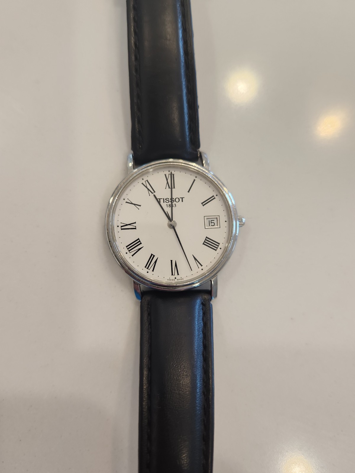 Tissot White Men’s Watch with Black Leather Strap – T870/970 + Bonus Strap
