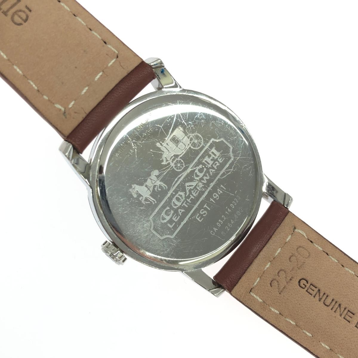 COACH Bleecker Wristwatch Quartz SS Leather Silver Color Brown Ladies Used