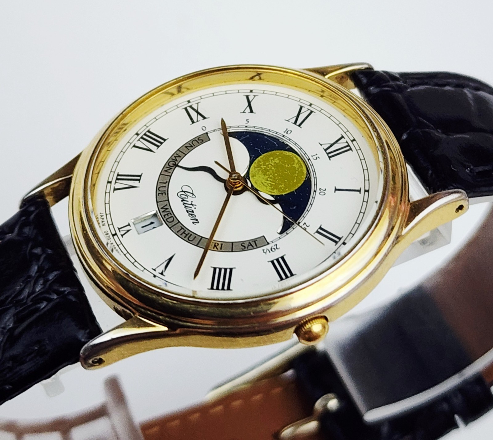 Men’s JAPAN Vintage 1988 MOONPHASE Gold Plated Watch CITIZEN 2870-268393