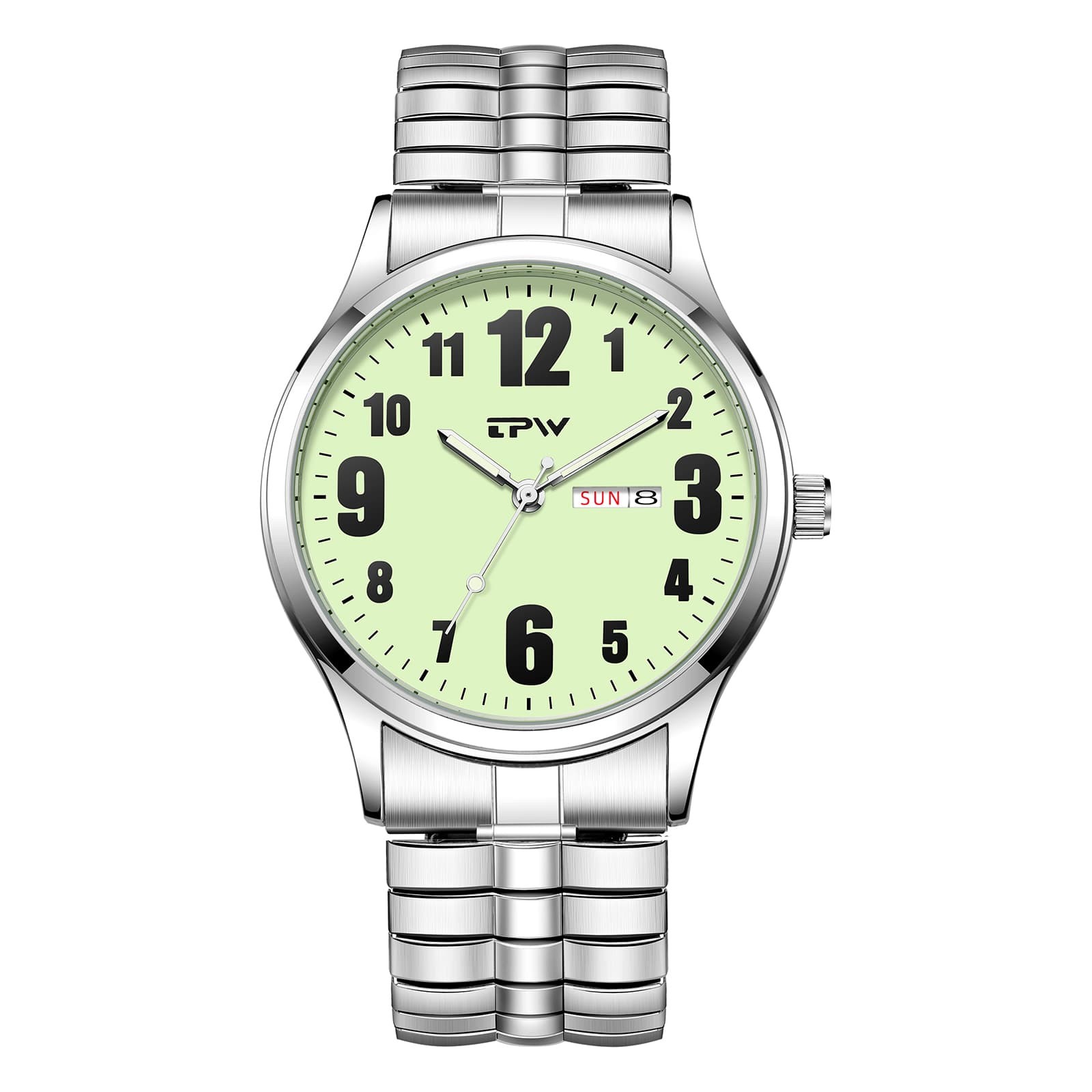 Luminous Couple’s Date Easy Reader Stretch Band Wrist Watch for Mom Dad Senior