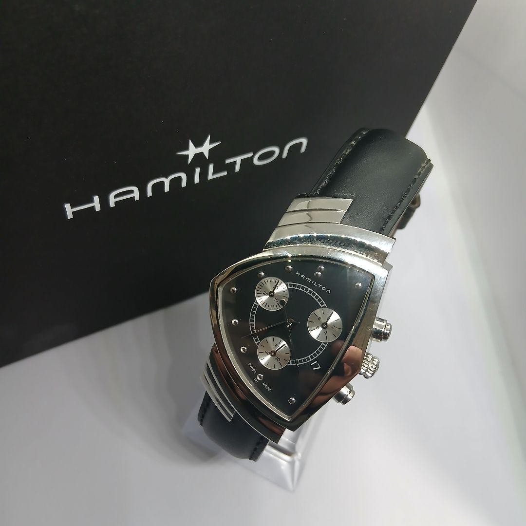 NEW Battery HAMILTON Ventura Chronograph H24412732 Quartz Black Dial black belt