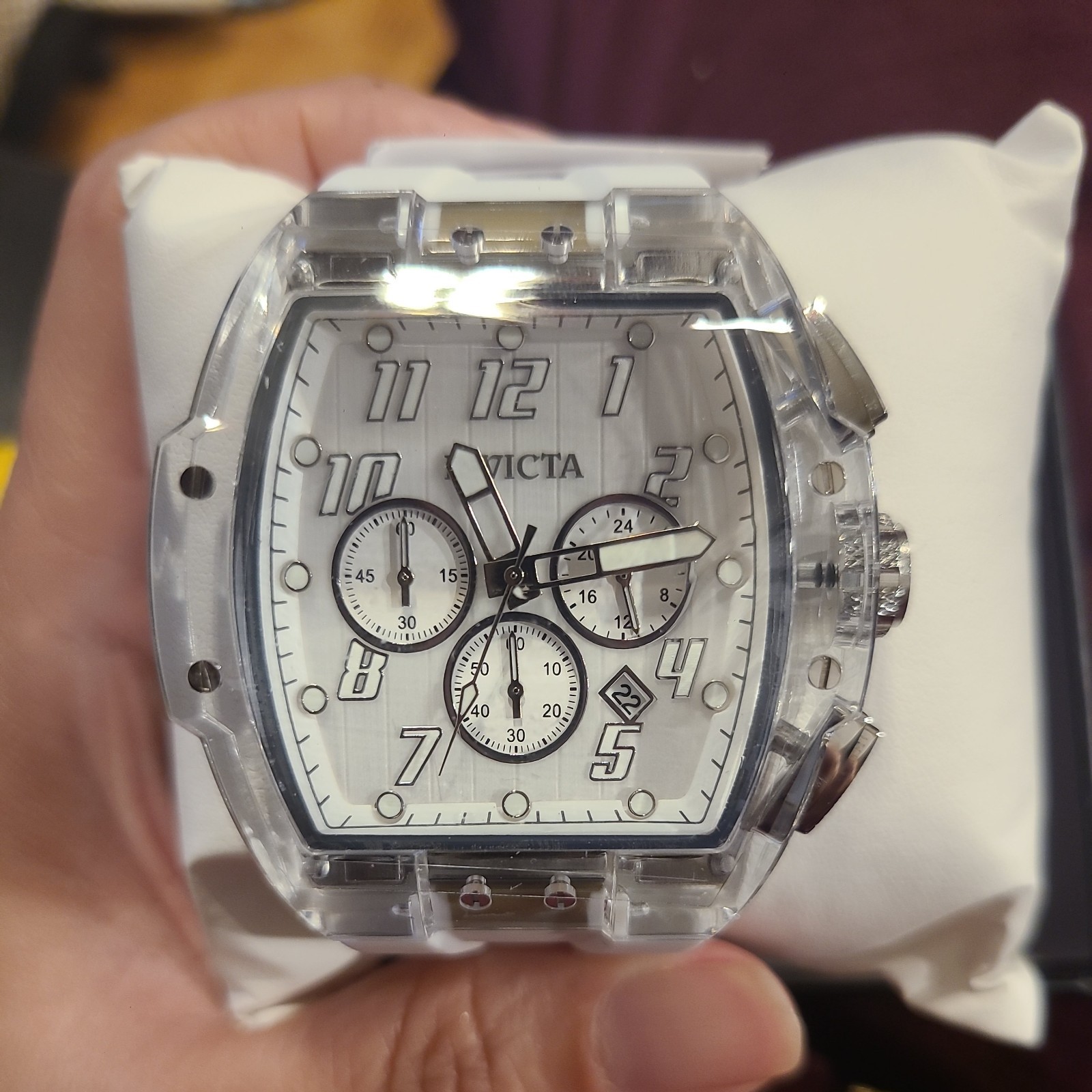 Invicta S1 Rally Crystal Chrono Men’s 47mm Clear Case White Dial Watch 45481