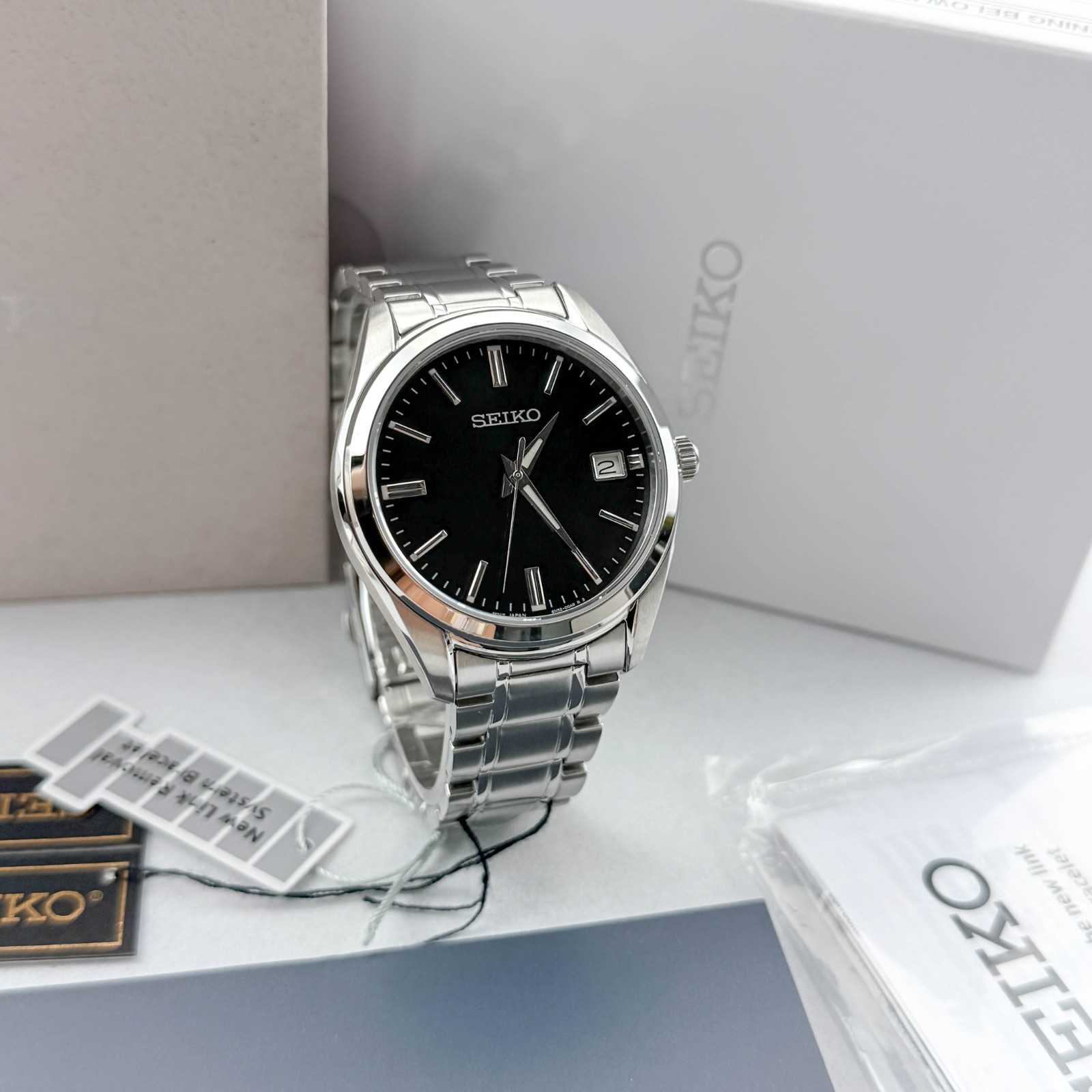 Seiko Essentials SUR311 Stainless Steel Men’s Quartz Watch w Black Dial 40.2mm