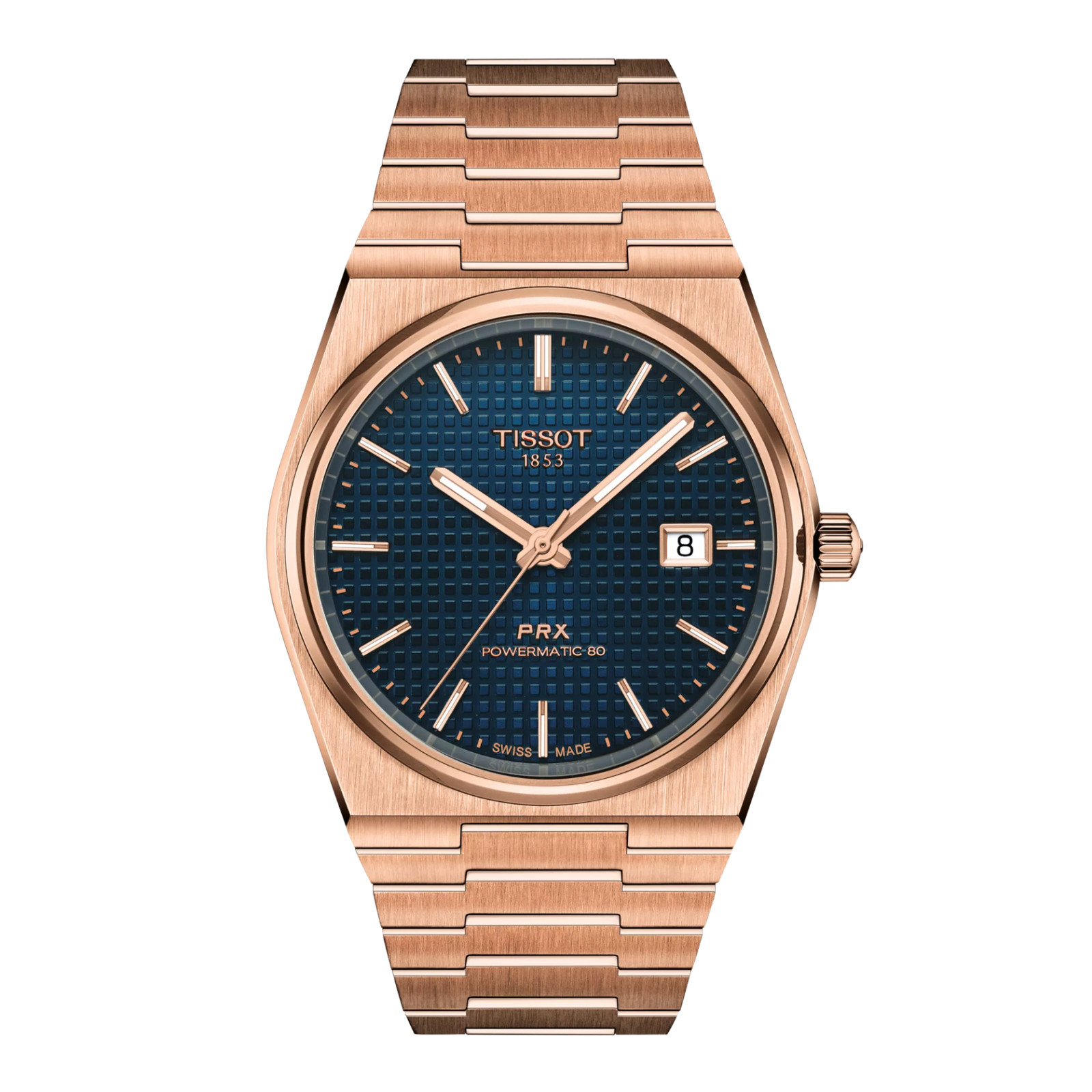 NEW TISSOT T1374073304100 PRX AUTO 40MM ROSE GOLD PVD BLUE T137.407.33.041.00