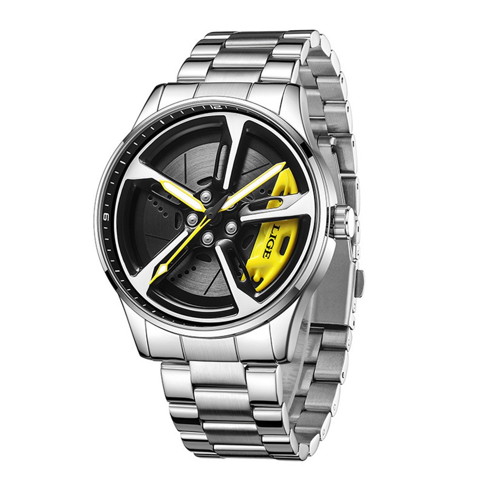 LIGE Men Watch Full Steel Rotating Wheel Wristwatch Fashion Male Business Watch