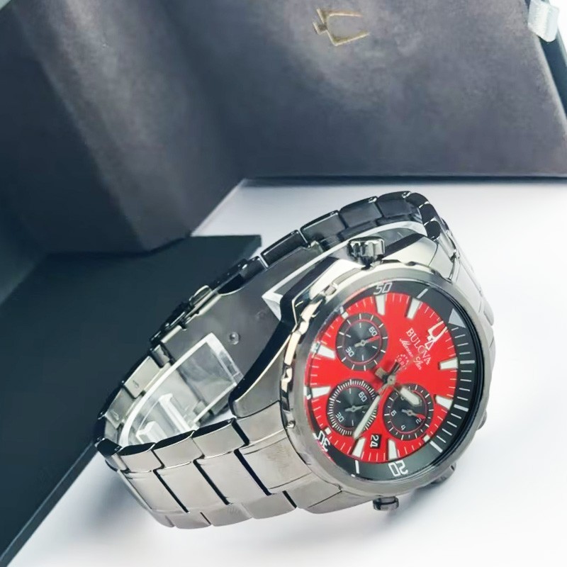 Bulova Marine Star Men’s Chronograph Quartz Watch Red Dial 98B350 43mm