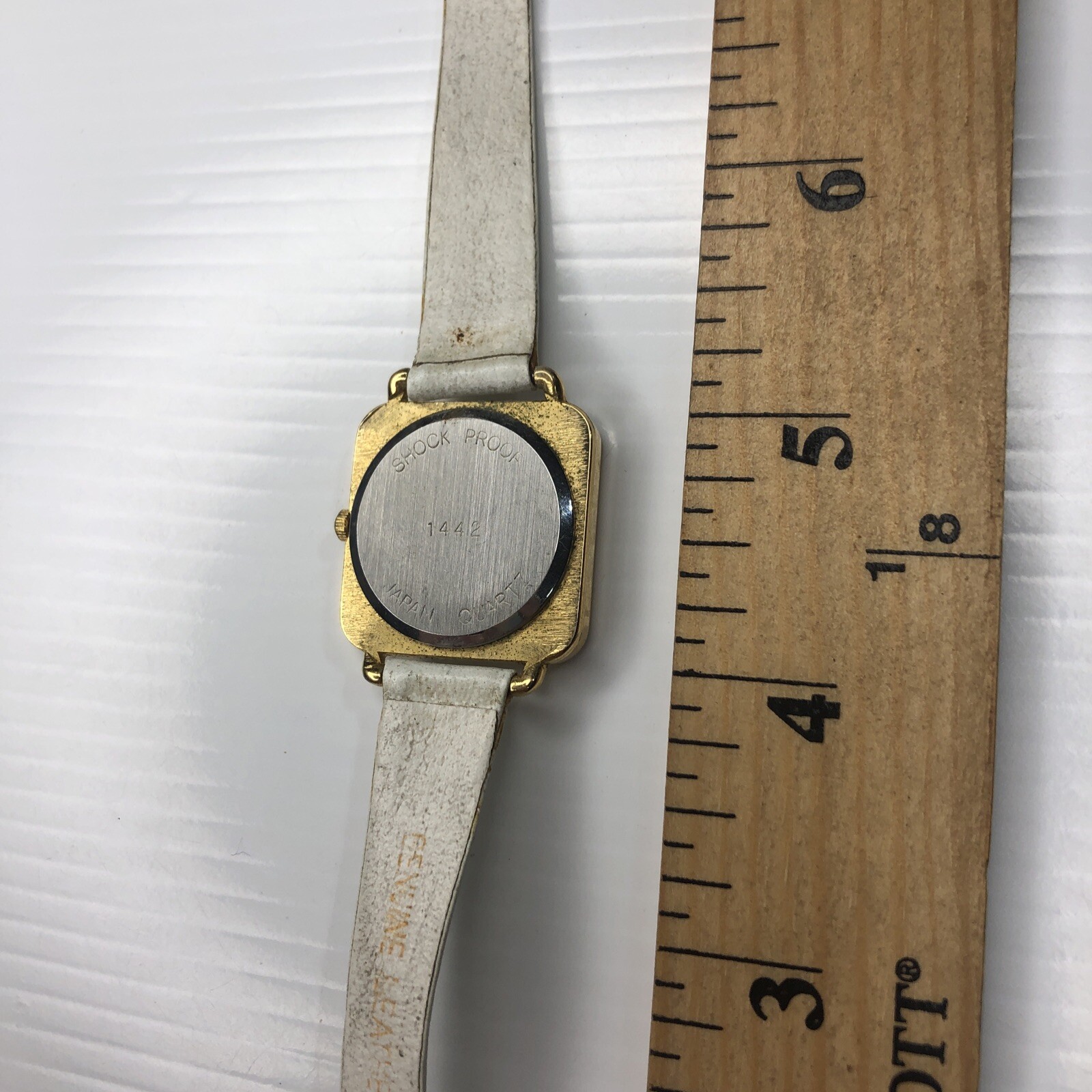 X11 Japan Quartz 1442 Square Gold Multicolor Carnival White Leather Untested