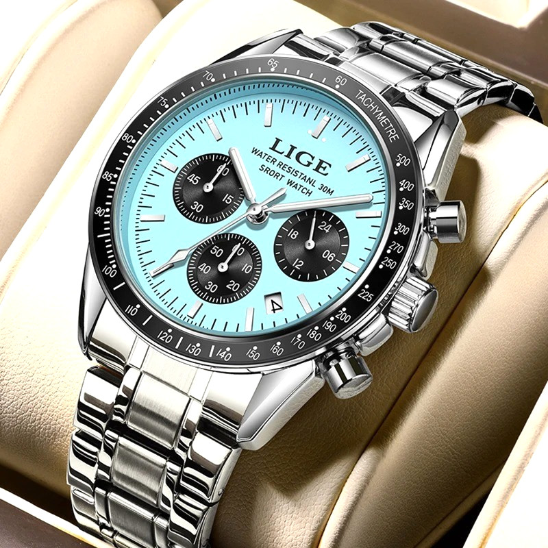 41MM LIGE Quartz Analog Watch Men’s Luxury 30M Waterproof Stainless Steel NEW